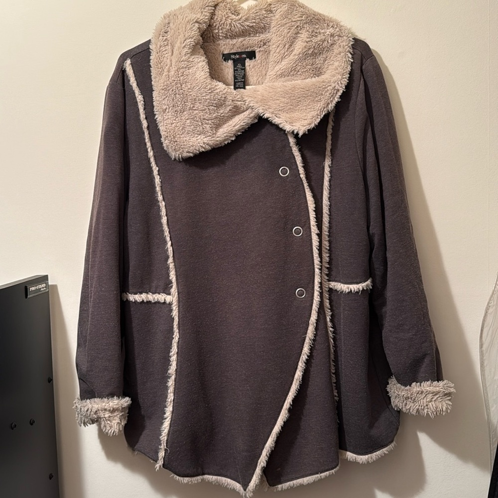 Women’s Style & Co faux Shearling Knit Jacket XL Grey Cream